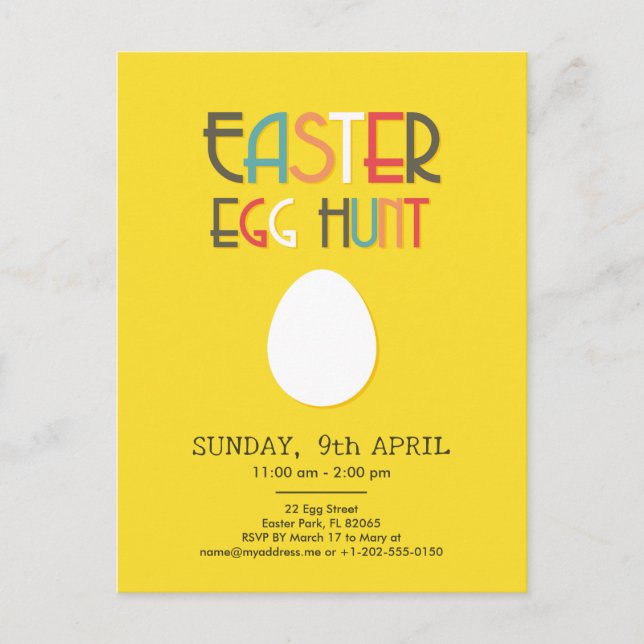 Easter Egg Hunt Yellow Invitation with custom text Postcard (Front)