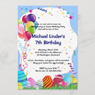 Easter Egg Hunting Birthday Party Blue Invitation