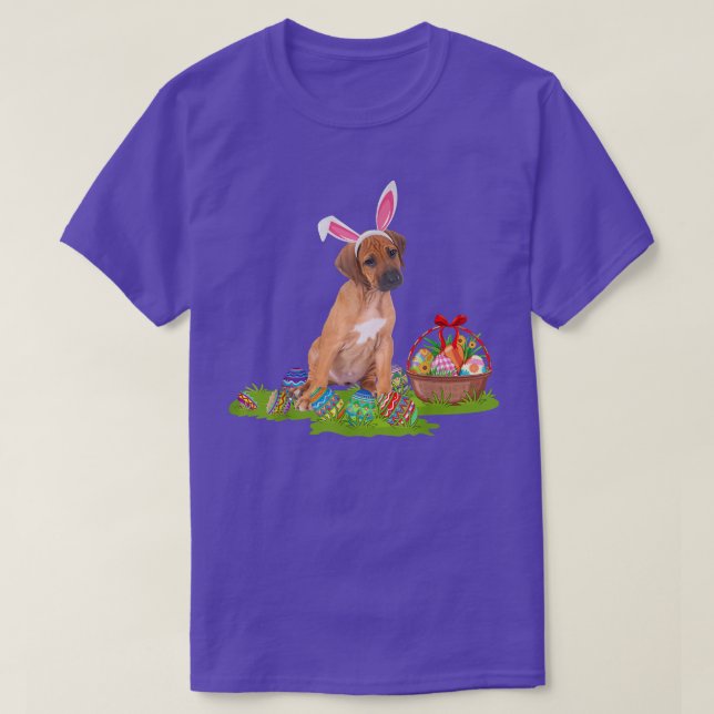 Easter Egg Hunting Bunny Rhodesian Ridgeback Dog E T-Shirt (Design Front)