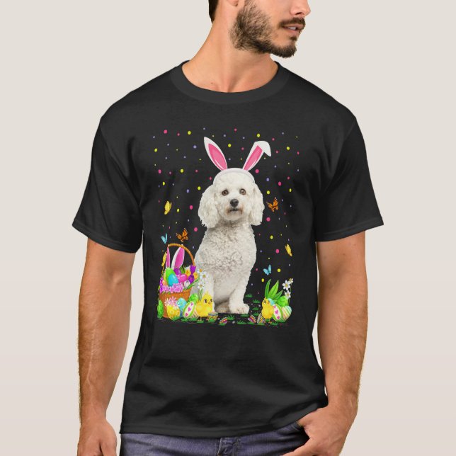 Easter Egg Hunting Funny Bichon Frise Dog Easter S T-Shirt (Front)