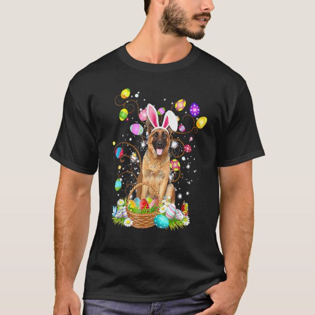 Easter Egg Hunting German Shepherd Dog Easter Day T-Shirt (Front)