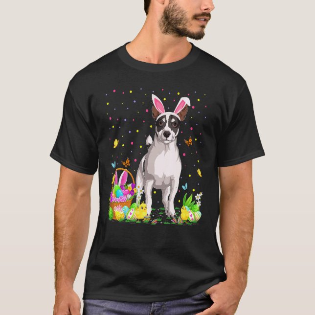Easter Egg Hunting Jack Russell Terrier Dog Easter T-Shirt (Front)