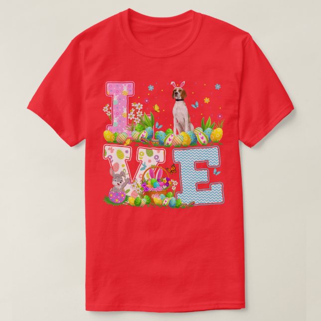 Easter Egg Hunting Love English Pointer Dog Easter T-Shirt (Design Front)