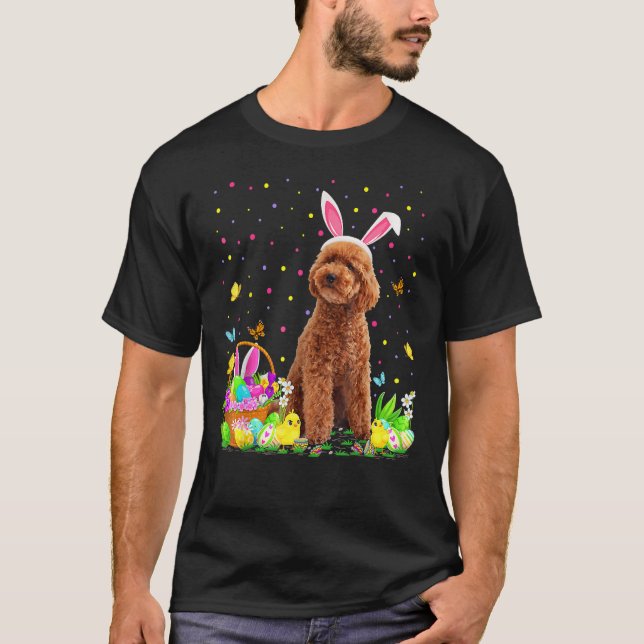 Easter Egg Hunting  Poodle Dog Happy Easter Day T-Shirt (Front)