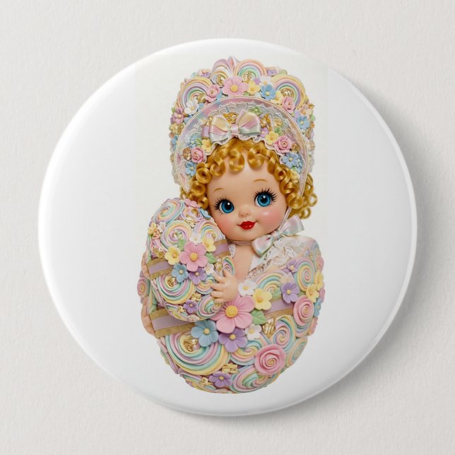 Easter Egg Kewpie in Bonnet Badge Extra Large (Front)