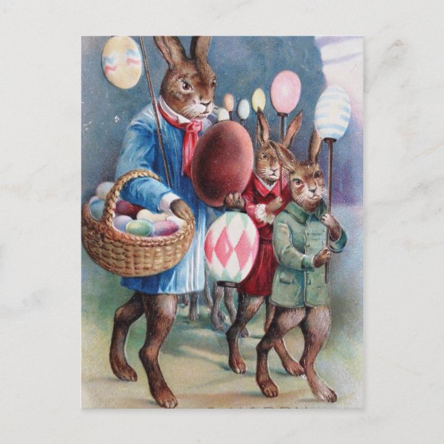 Easter Egg Lanterns Bunny Parade Holiday Postcard (Front)