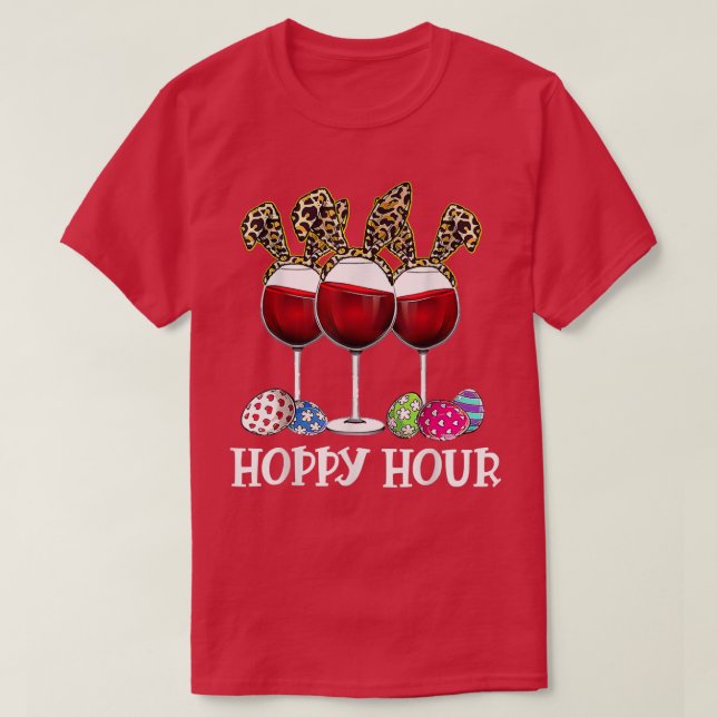 Easter Egg Leoppard Bunny Wine Drinking  T-Shirt (Design Front)