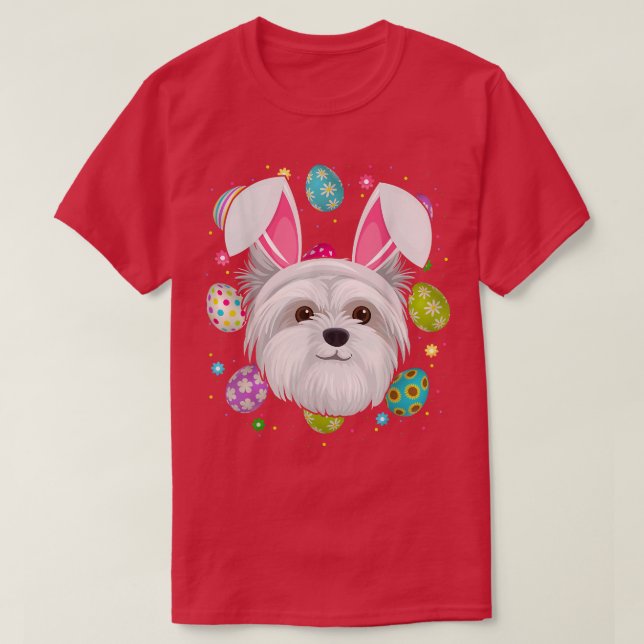 Easter Egg Lover Bunny Ear Maltese Dog Face Easter T-Shirt (Design Front)
