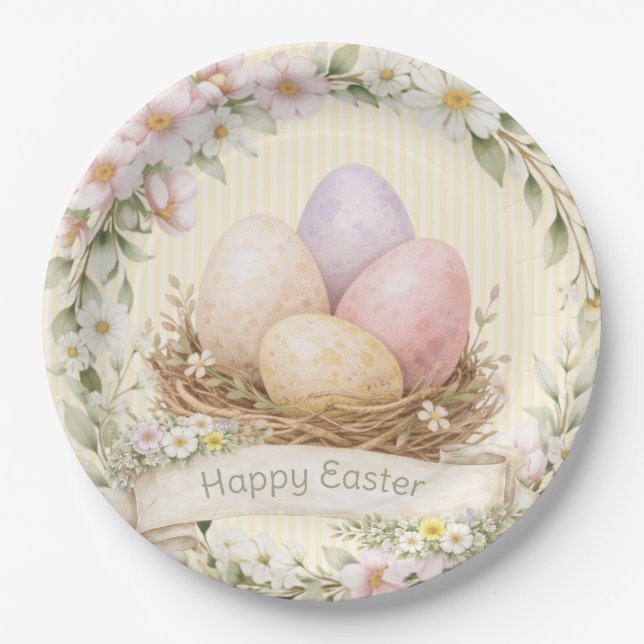 Easter Egg Nest | Happy Easter Paper Plate (Front)