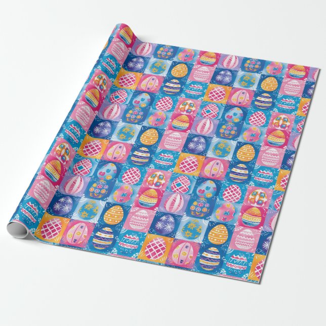 Easter Egg Patchwork: Colourful Holiday Art Wrapping Paper (Unrolled)