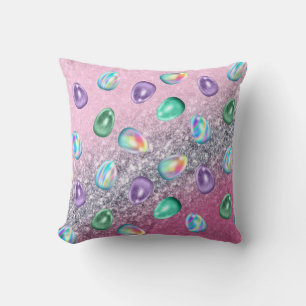 Easter Egg Pink Purple Tie Dye Glitter Glam  Cushion