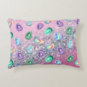 Easter Egg Pink Purple Tie Dye Glitter Glam  Decorative Cushion