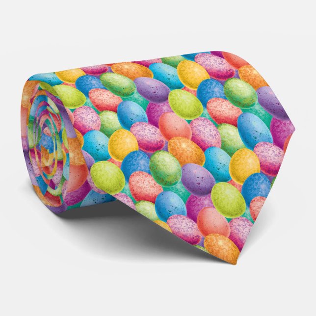 Easter Egg Pink Turquoise Purple Pattern Tie (Rolled)