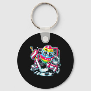 Easter Egg Playing Hockey Goalie Bunny Toddlers Ki Key Ring