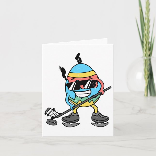 Easter Egg Playing Ice Hockey Cute Sports Men Boys Card (Front)