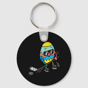 Easter Egg Playing Ice Hockey Cute Sports Men Boys Key Ring