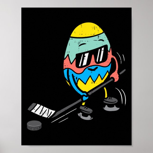 Easter Egg Playing Ice Hockey Cute Sports Men Boys Poster (Front)