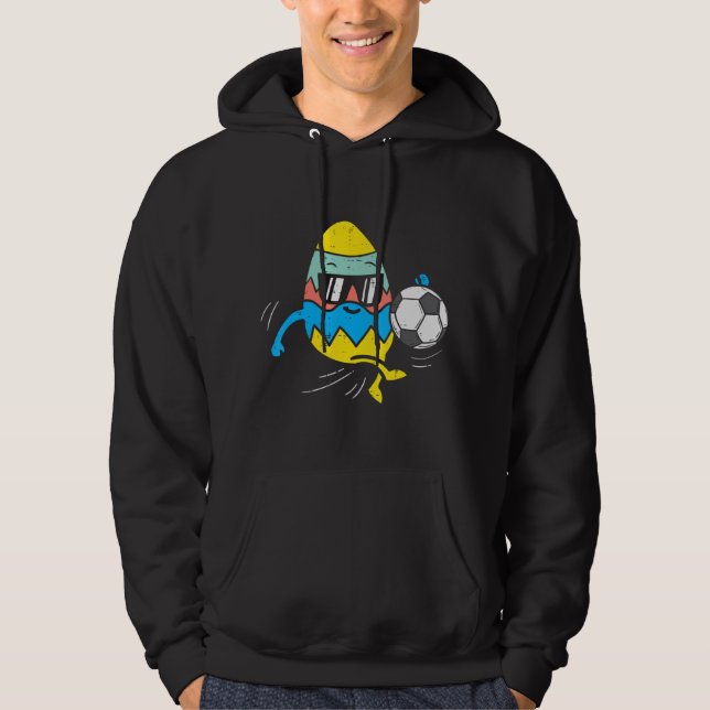 Easter Egg Playing Soccer Cute Football Sport Men  Hoodie (Front)