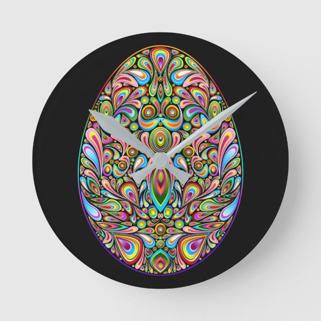 Easter Egg Psychedelic Design Kids Organic T-Shirt Round Clock (Front)