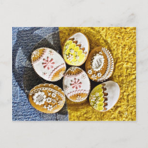 Easter Egg Shaped Biscuits On The Plate On Yellow Holiday Postcard