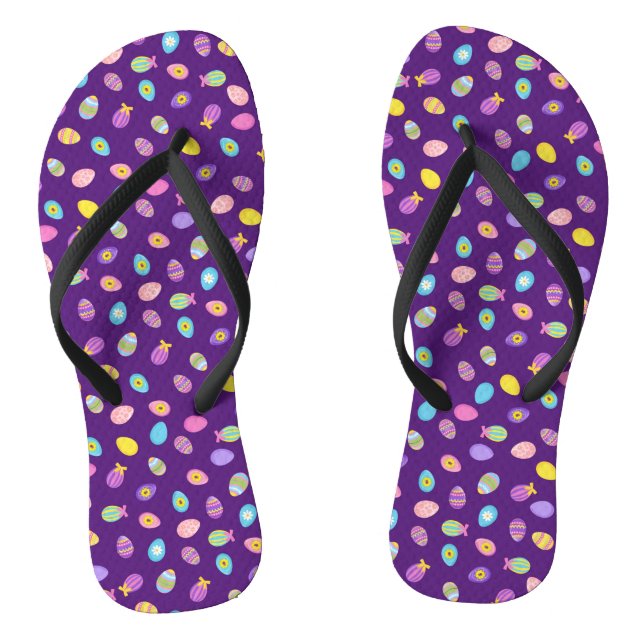 Easter Egg Style Purple Background Art Pattern Flip Flops (Footbed)