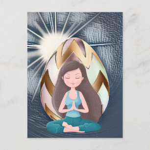 Easter Egg Sunshine and Yoga Girl Meditation Holiday Postcard