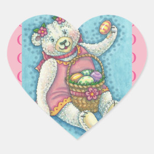EASTER EGG TEDDY BEAR STICKERS Sheet, Heart