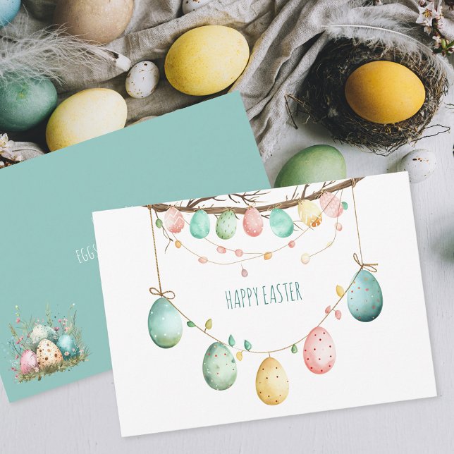 Easter Egg Tree Custom Text  Holiday Card (Easily customize this pretty card by clicking "Personalize this Template".)