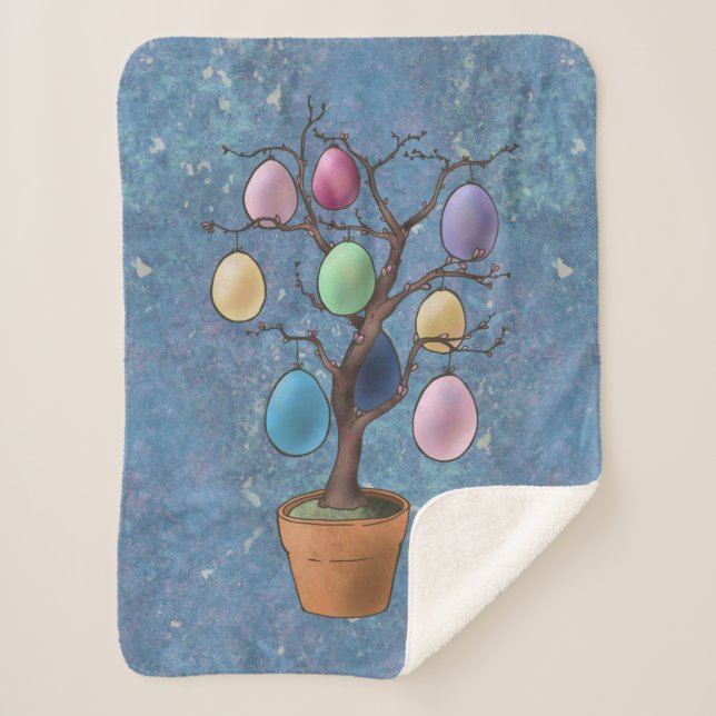 Easter Egg Tree Sherpa Blanket (Front)