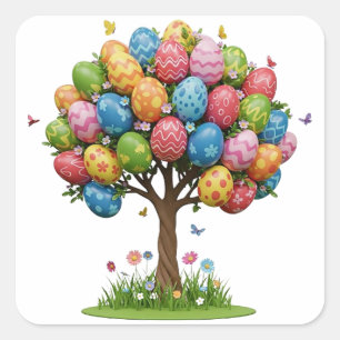EASTER EGG TREE SQUARE STICKER