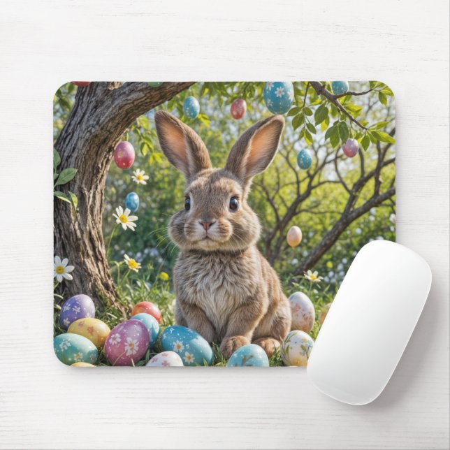 Easter Egg Tree With Bunny Mouse Mat (With Mouse)