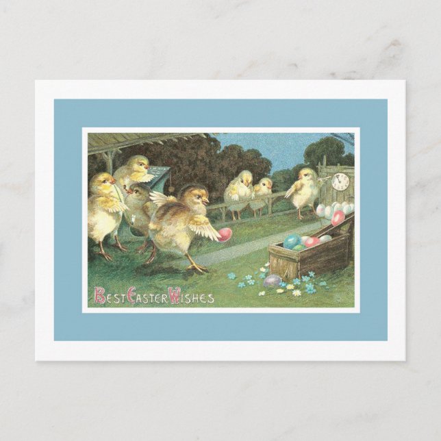Easter Egg Vintage Bowling Chicks Holiday Postcard (Front)