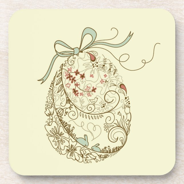 Easter Egg with Floral Elements Coaster (Front)