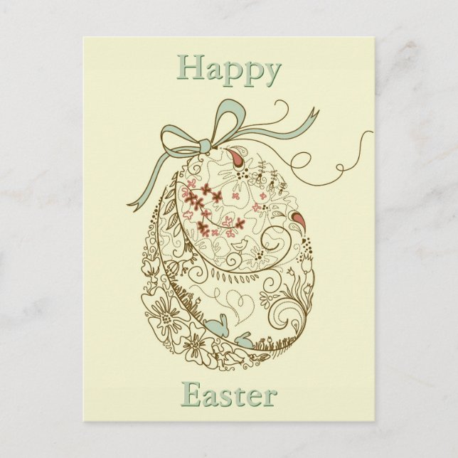 Easter Egg with Floral Elements Holiday Postcard (Front)