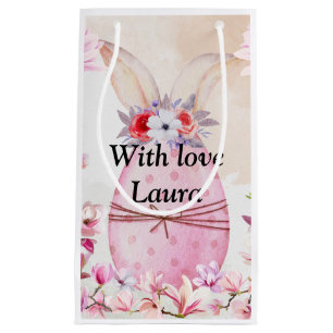 Easter egg with flowers pink small gift bag