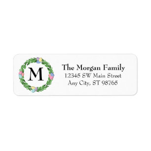 Easter Egg Wreath Family Monogram Return Address