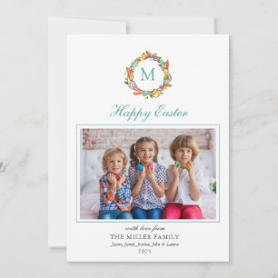 Easter egg wreath monogrammed photo holiday card