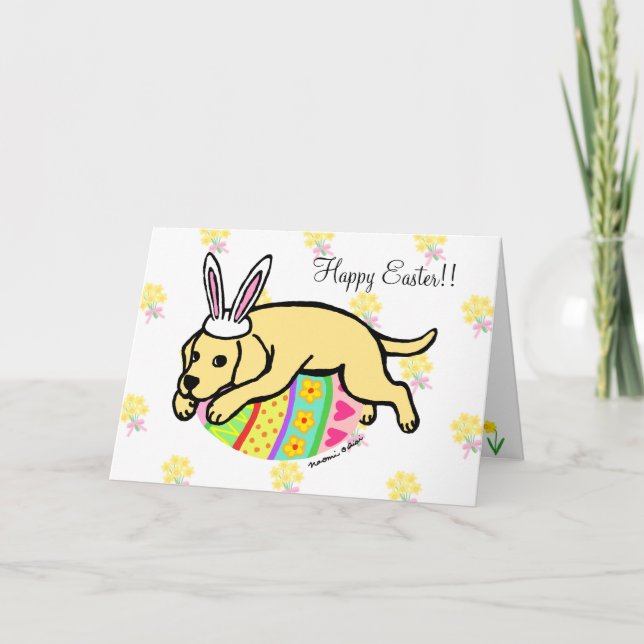 Easter Egg Yellow Labrador Cartoon Holiday Card (Front)