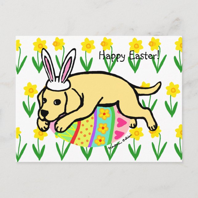 Easter Egg Yellow Labrador Cartoon Holiday Postcard (Front)