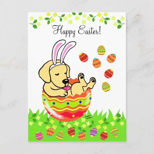 Easter Egg Yellow Labrador Puppy Cartoon Holiday Postcard (Front)