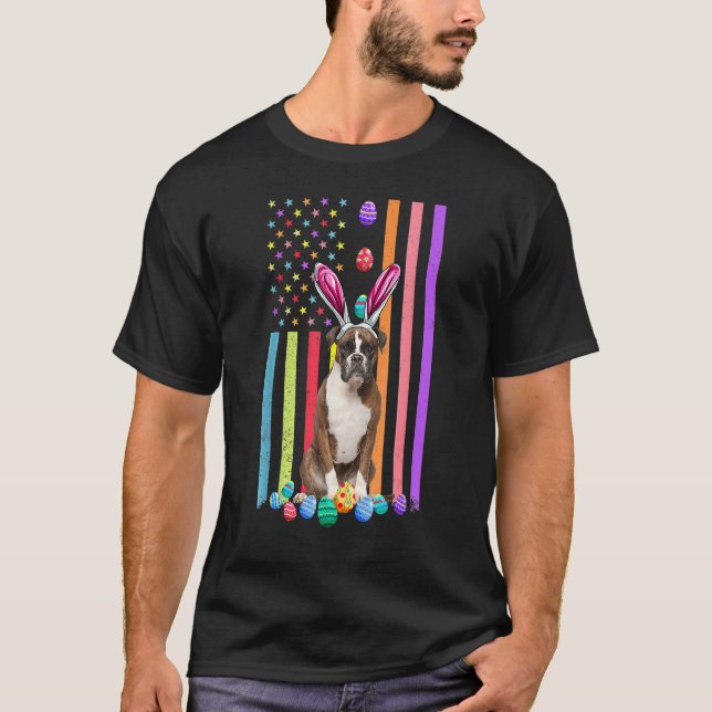 Easter Eggs American Flag Boxer Dog T-Shirt (Front)