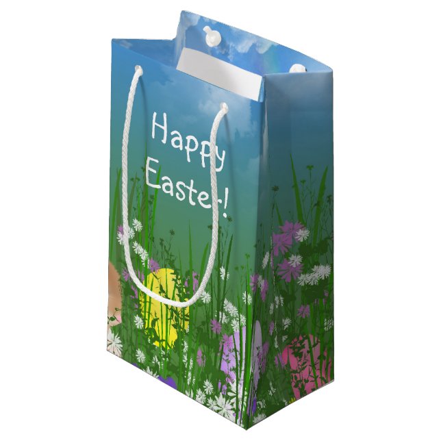 Easter Eggs and Bunny Small Gift Bag (Front Angled)