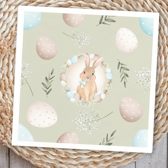 Easter Eggs and Bunny Spring Beige Green Pastel Napkin (Easter Eggs and Bunny Spring Beige Green Pastel Napkins)