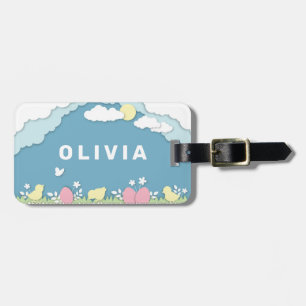 Easter eggs and chicks in spring nature luggage tag