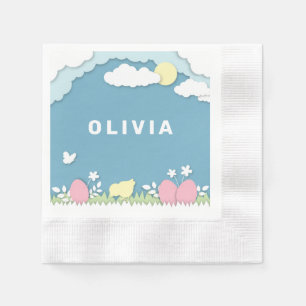 Easter eggs and chicks in spring nature napkin