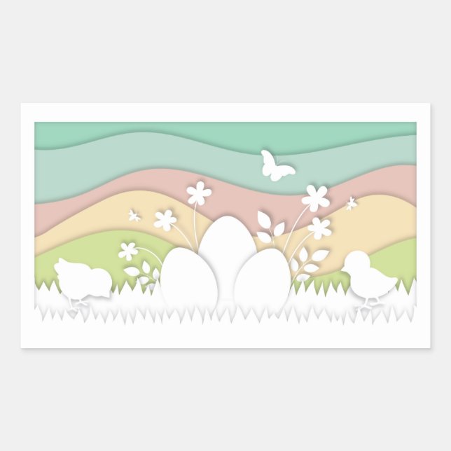Easter eggs and chicks in spring nature rectangular sticker (Front)