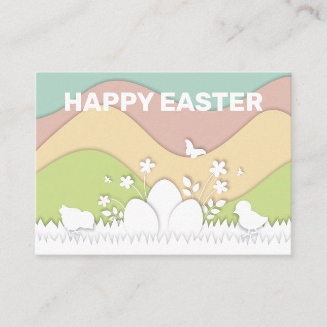 Easter eggs and chicks pastel floral nature place card (Front)