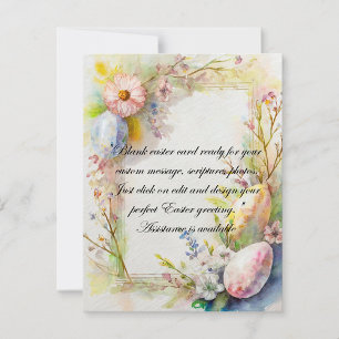 Easter eggs and flowers frame blank stationery holiday card