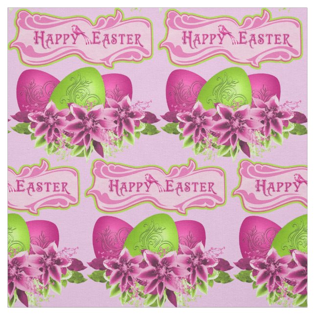Easter Eggs And Flowers Happy Easter 4.5" Fabric (Swatch)