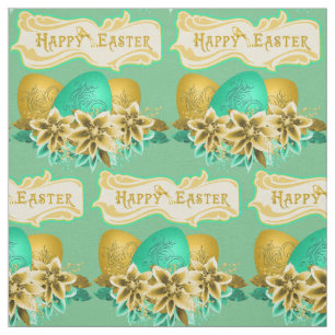 Easter Eggs And Flowers Happy Easter 4.5" Fabric